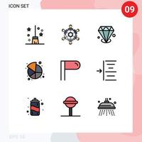 Modern Set of 9 Filledline Flat Colors Pictograph of paragraph pie playing market jewelry Editable Vector Design Elements