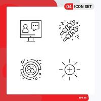 4 User Interface Line Pack of modern Signs and Symbols of communication health online food care Editable Vector Design Elements