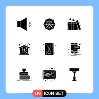 Pack of 9 Modern Solid Glyphs Signs and Symbols for Web Print Media such as mobile ray heart line property Editable Vector Design Elements