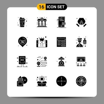 Set of 16 Commercial Solid Glyphs pack for location pollution frontend mask developer Editable Vector Design Elements
