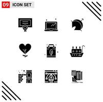 Solid Glyph Pack of 9 Universal Symbols of energy tree arrow like heart Editable Vector Design Elements