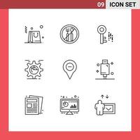 Set of 9 Modern UI Icons Symbols Signs for pin map key location chart Editable Vector Design Elements