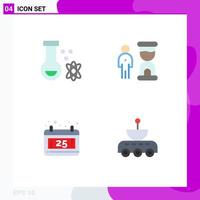 Modern Set of 4 Flat Icons and symbols such as atom calendar space management date Editable Vector Design Elements