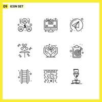 Set of 9 Modern UI Icons Symbols Signs for goal aim send save the world green Editable Vector Design Elements