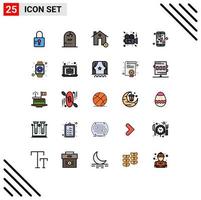 Group of 25 Modern Filled line Flat Colors Set for cinema video buildings camera house Editable Vector Design Elements
