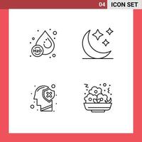 Set of 4 Vector Filledline Flat Colors on Grid for drop human water night mind Editable Vector Design Elements