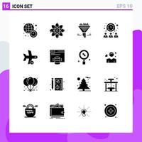 Group of 16 Modern Solid Glyphs Set for flight team science people sort Editable Vector Design Elements