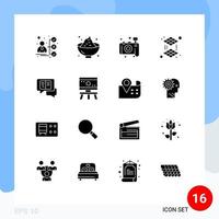 Mobile Interface Solid Glyph Set of 16 Pictograms of popup chat potato layer cube Editable Vector Design Elements