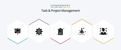 Task And Project Management 25 Glyph icon pack including . rocket . setting. launch . paper vector