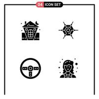 User Interface Pack of 4 Basic Solid Glyphs of castle device holiday network wheel Editable Vector Design Elements