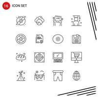 User Interface Pack of 16 Basic Outlines of camera accessories scholar accident graduation avatar Editable Vector Design Elements