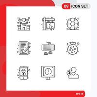 Pack of 9 creative Outlines of type keyboard gym learning head Editable Vector Design Elements