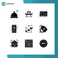 User Interface Pack of 9 Basic Solid Glyphs of friendly mobile app author online cab booking storytelling Editable Vector Design Elements