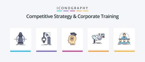 la estrategia competitiva y la línea de capacitación corporativa llenaron un paquete de 5 íconos que incluye elegir. flecha. bandera. intención. deseo. diseño de iconos creativos vector