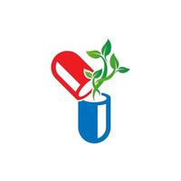 Capsules and herbal leaf vector design. medicine pharmacy logo. medical health symbol. herbal health care logo