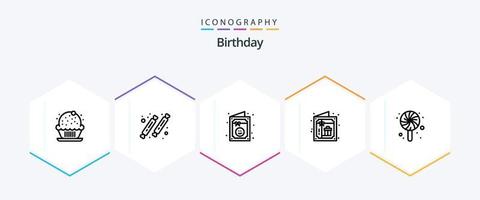 paquete de iconos de 25 líneas de cumpleaños que incluye. dulce. dulce. dulce. fiesta vector