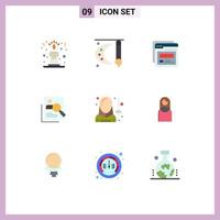 Mobile Interface Flat Color Set of 9 Pictograms of resources hunting page human employee Editable Vector Design Elements