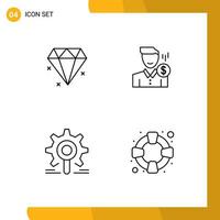 4 Line concept for Websites Mobile and Apps diamond engine fee payment search Editable Vector Design Elements
