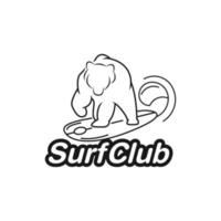 diseño de moda de impresión de ropa de camiseta de oso de surf, camiseta gráfica, ilustración vectorial de oso en tabla de surf, arte inspirado en el surf, club de surf vector