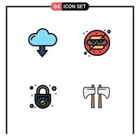 4 Creative Icons Modern Signs and Symbols of cloud padlock download water secure Editable Vector Design Elements