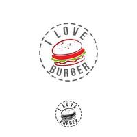 Love Burger poster. Hands drawing lettering. Vector illustration. Greeting Card Valentine's Day.