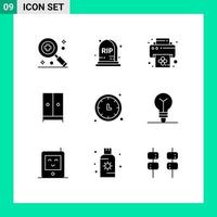 User Interface Pack of 9 Basic Solid Glyphs of timer time printer clock home Editable Vector Design Elements