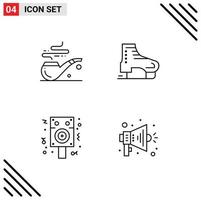 Mobile Interface Line Set of 4 Pictograms of pipe celebration alpine ice skates party Editable Vector Design Elements