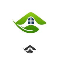 Green house icon with leaves - eco concept vector. This graphic also represents residence built using green technologies, sustainable development, nature conservation, etc vector