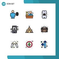 paquete de iconos vectoriales de stock de 9 signos y símbolos de línea para elementos de diseño vectorial editables de iot móvil de cumpleaños de campamento de wigwam vector