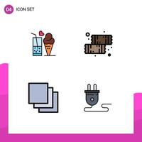 Pictogram Set of 4 Simple Filledline Flat Colors of food cascade ice cream dessert layers Editable Vector Design Elements