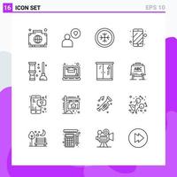 Group of 16 Modern Outlines Set for bath toilet cold electronic mobile Editable Vector Design Elements