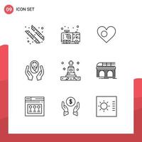 9 Universal Outlines Set for Web and Mobile Applications child child care heart baby care flag Editable Vector Design Elements