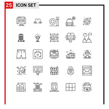 paquete de línea vectorial editable de 25 líneas simples de vehículos de horquilla de audiencia de usuario elementos de diseño vectorial editables importantes vector