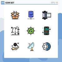 Pictogram Set of 9 Simple Filledline Flat Colors of server download computing data roll Editable Vector Design Elements