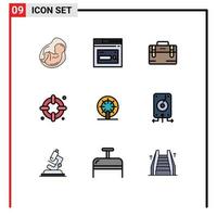 Set of 9 Modern UI Icons Symbols Signs for wheel life website insurance working Editable Vector Design Elements