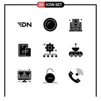 9 Thematic Vector Solid Glyphs and Editable Symbols of technology connection kitchen mobile video Editable Vector Design Elements