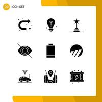 paquete de iconos de vector de stock de 9 signos y símbolos de línea para elementos de diseño de vector editables de ojo de batería de premio eléctrico de moneda mundial