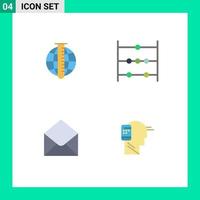 Group of 4 Modern Flat Icons Set for market analysis email market math message Editable Vector Design Elements