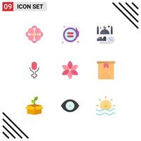 User Interface Pack of 9 Basic Flat Colors of nature flower time record namaz Editable Vector Design Elements