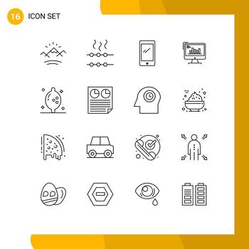 Pictogram Set of 16 Simple Outlines of marketing computer smart phone business chart Editable Vector Design Elements