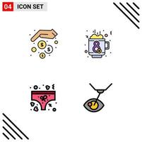 Universal Icon Symbols Group of 4 Modern Filledline Flat Colors of finance love money saving hot underwear Editable Vector Design Elements