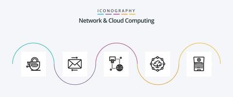 Network And Cloud Computing Line 5 Icon Pack Including tecnology. laptop. internet. share. cloud computing vector