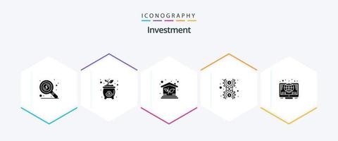 Investment 25 Glyph icon pack including investment. online. house. cog. gear vector