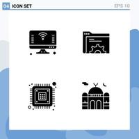 Editable Vector Line Pack of 4 Simple Solid Glyphs of computer chip things data device Editable Vector Design Elements