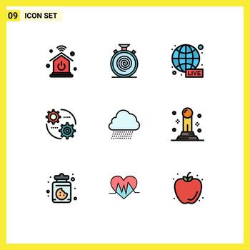 Modern Set of 9 Filledline Flat Colors and symbols such as cloud setting broadcasting gear control Editable Vector Design Elements