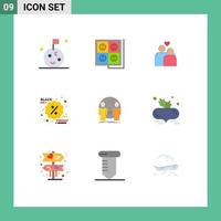 9 User Interface Flat Color Pack of modern Signs and Symbols of clone promotion couple label black friday Editable Vector Design Elements