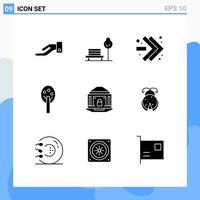 9 Creative Icons Modern Signs and Symbols of security internet fast forward banking tree Editable Vector Design Elements