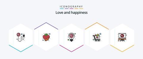 Love 25 paquete de iconos de línea rellena que incluye carro. amar. corazón. carro. idea vector