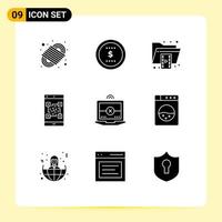 Universal Icon Symbols Group of 9 Modern Solid Glyphs of scanner qr document payment video Editable Vector Design Elements