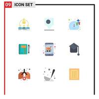 Universal Icon Symbols Group of 9 Modern Flat Colors of pad note bangla business growth Editable Vector Design Elements